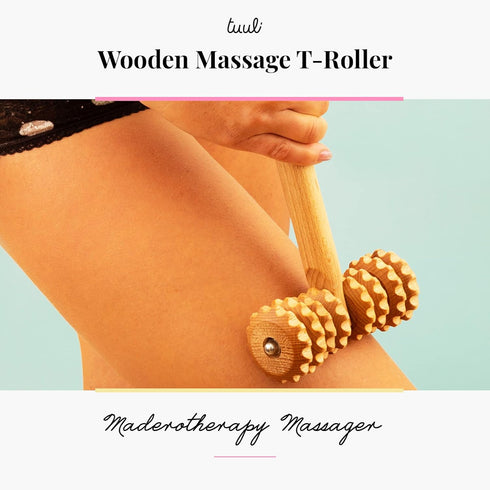 T-Shape Massager with Grooved Rollers, Multi-Functional Body Roller for Cellulite Reduction and Muscle Tension