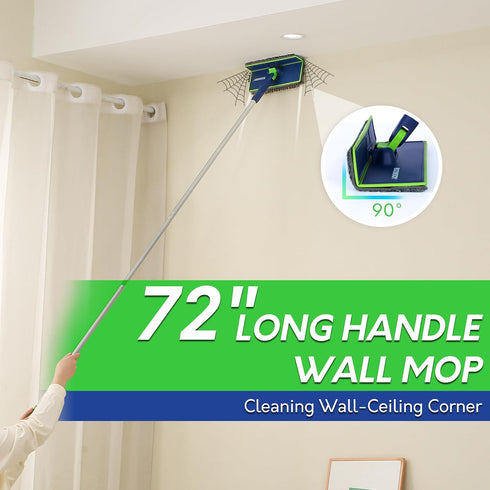 BOOMJOY Wall Cleaner Mop - Foldable Panel, 72" Long Handle, Cleaning Mop Duster for Walls, Ceilings, Baseboards, Floors