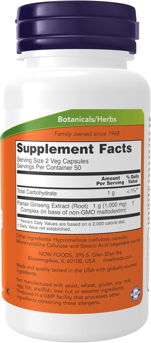 NOW Supplements, Panax Ginseng (Root) 500 mg, Adaptogenic Herb*, 100 Veg Capsules