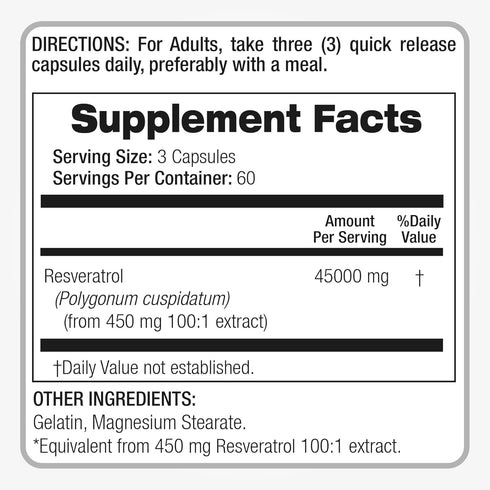 Lab Resveratrol - 180 Capsules | 45000 mg | Organic Resveratrol Supplement with Ultra High Absorption