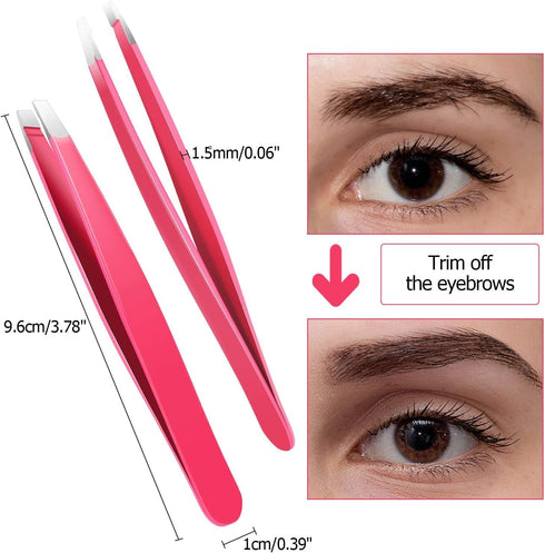 Mudder 12 Pcs Eyebrow Tweezers Set, Stainless Steel Slanted Tip Tweezers in Bulk for Men and Women, Rose Red