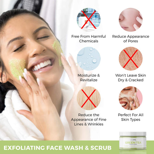 Teami Matcha Green Tea Facial Scrub, Hydrating, Moisturizing, and Exfoliating, Organic Face Exfoliator