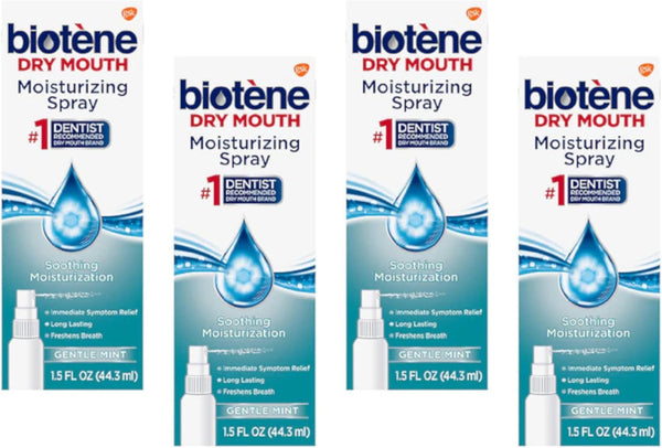 Biotene Moisturizing Dry Mouth Spray, Gentle Mint, 1.5 fl oz (Pack of 4)