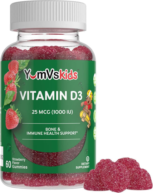 YUM-V's Chewable Vitamin D Gummies for Kids, 1000 IU, 60 Count - Immune Support