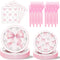 Havawish 96 Pcs Pink Bow Snowflake Paper Plates Winter Wonderland Plates and Napkins