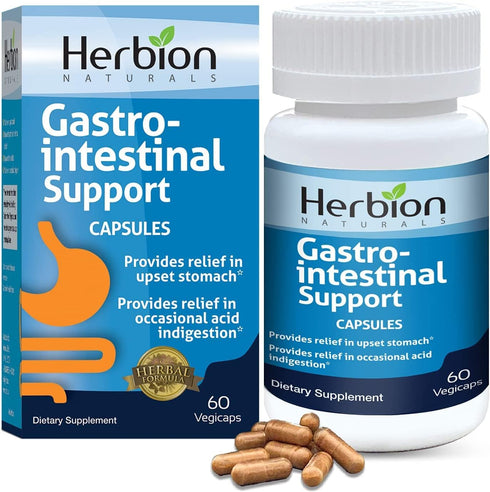 Herbion Naturals Gastro-intestinal Support Herbal Blend, 60 Vegicaps for Upset Stomach Relief