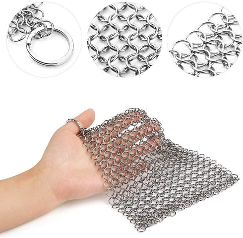 Cast Iron Cleaner 8"x6" Chainmail Scrubber, 316L Stainless Steel for Griddle, Skillet, Dutch Oven, Wok