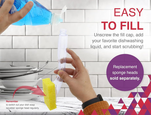 Arrow Home Products Dish Sponge with Soap Dispenser Handle | Fillable Dish Wand for Quick Cleaning | Made in the USA
