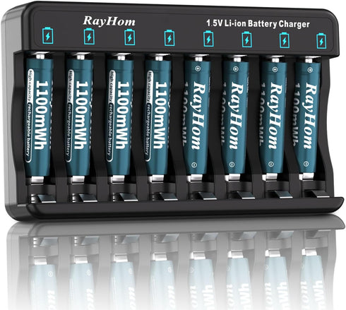 RayHom Rechargeable AAA Lithium Batteries with Charger, 8Pack Li-ion Triple a Battery, 1.5V
