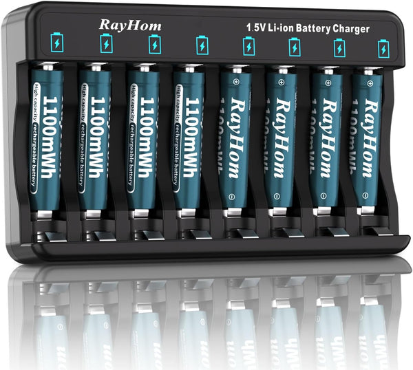 RayHom Rechargeable AAA Lithium Batteries with Charger, 8Pack Li-ion Triple a Battery, 1.5V