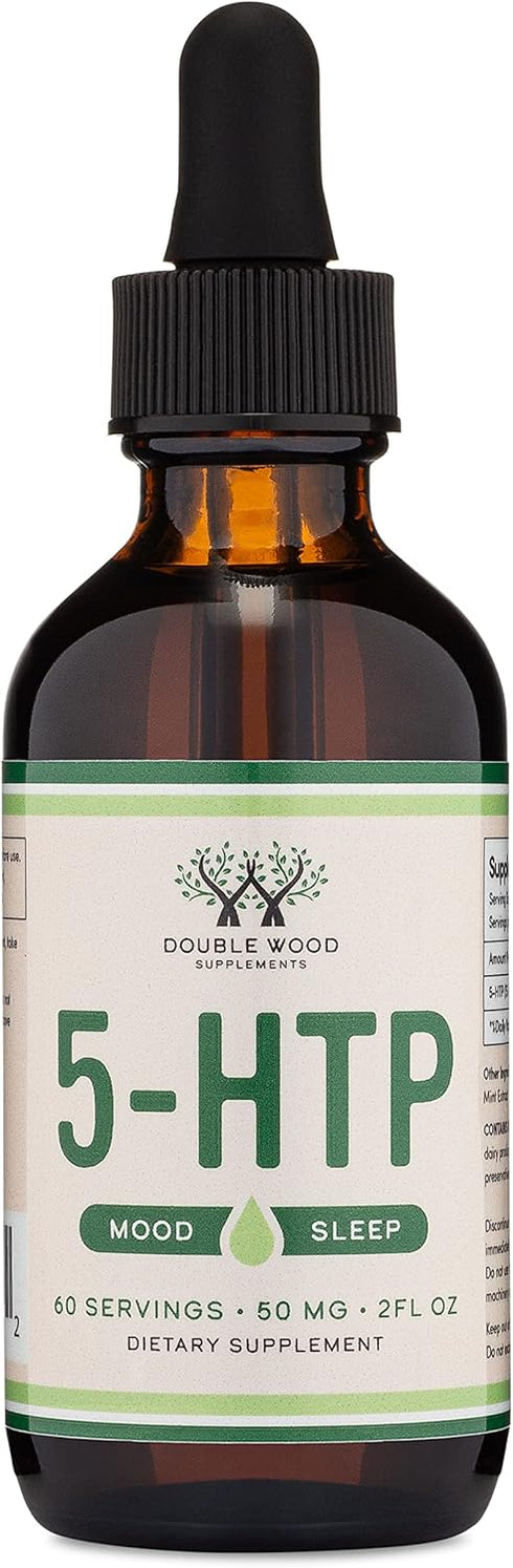Double Wood 5HTP Liquid Drops (60 Servings of 50mg 99%+ 5-HTP) - Serotonin Supplement for Mood, Sleep, Relaxation
