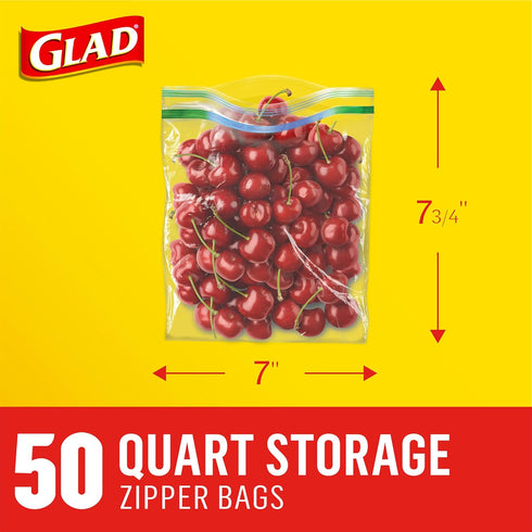 Glad Zipper Food Storage Plastic Bags | Quart - 50 Count (Packaging May Vary)