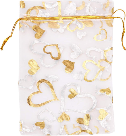Volanic 100PCS Sheer Heart Organza Bags - 4X6 Inch Drawstring for Christmas Party Wedding Favor