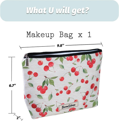 Makeup Bag Cherry Cosmetic Bag for Women, Aesthetic Toiletry Pouch Organizer for Travel Accessories Storage