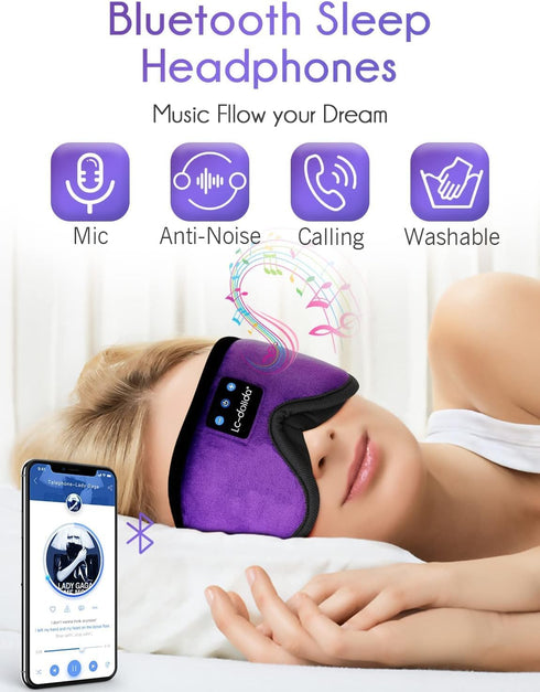 LC-dolida Sleep Headphones, Bluetooth Wireless Music Eye Mask, Ultra-Thin Stereo Speakers for Side Sleepers - Black