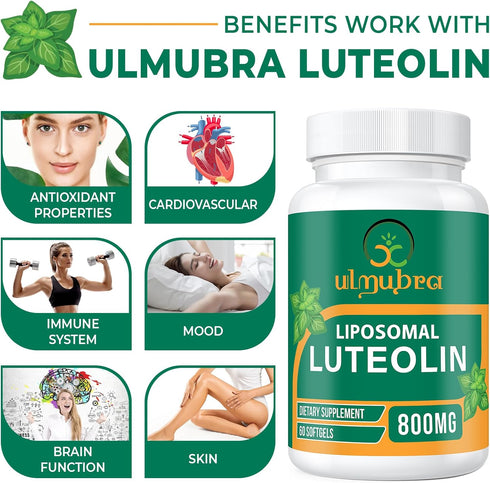 800 MG Liposomal Luteolin Supplement - 60 Softgels | Maximum Absorption, Premium Antioxidant for Brain & Well-being
