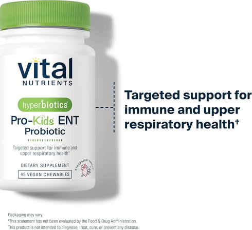 Hyperbiotics Vital Nutrients Pro Kids Probiotic ENT, Strawberry-Vanilla, 45 Sugar-Free Chewable Tablets