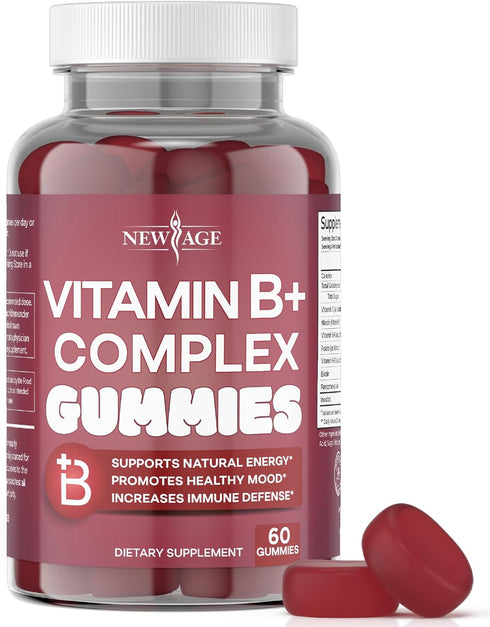 NEW AGE Vitamin B Complex Gummies with B3, B5, B6, B7, B9 & B12, Gluten-Free, Vegan, 60 Count