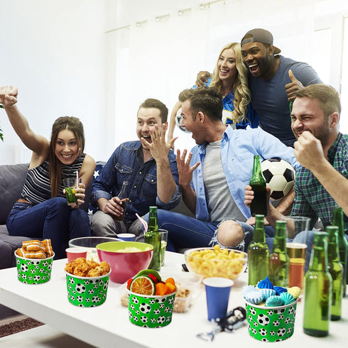 50 Pcs 9 oz Sport Party Paper Snack Cups, Disposable Dessert Bowls for Ice Cream, Soup, Party Supplies (Soccer)
