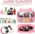 Iqimott Chenille Letter Patch Mama Bag, Large Clear Makeup Cosmetic Tote with Handle, Pink