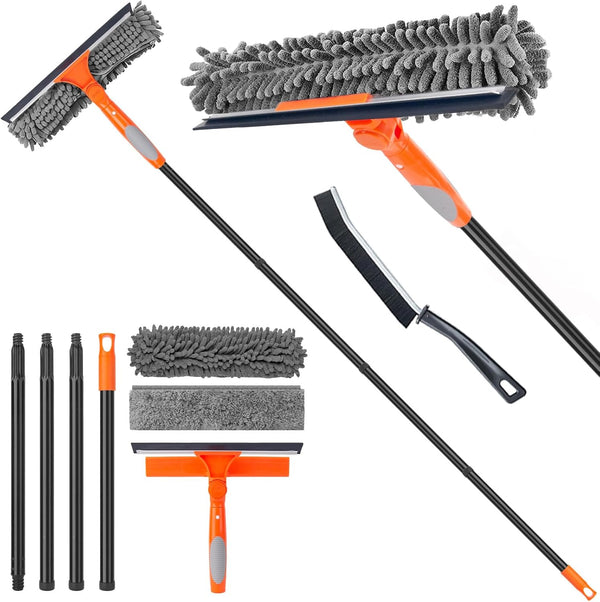Window Cleaner Tool for Home, 59.5'' Squeegee Kit for Glass, Car Windshield, Mirror, Shower Door Cleaning