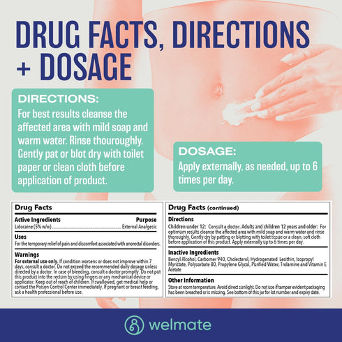 WELMATE 5% Lidocaine Numbing Cream - Maximum Strength Topical Anesthetic for Pain Relief (1 Oz)