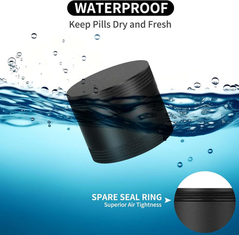 Small Daily Pill Box - Portable Waterproof Metal Pill Case for Pocket or Purse, Aluminium Alloy Round Travel Pill
