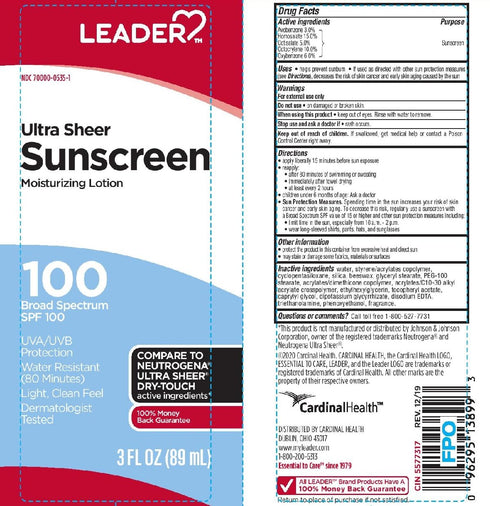 Leader Travel Sunscreen SPF 100+, Ultra Sheer Dry-Touch Water Resistant Lotion, 3 Fl Oz