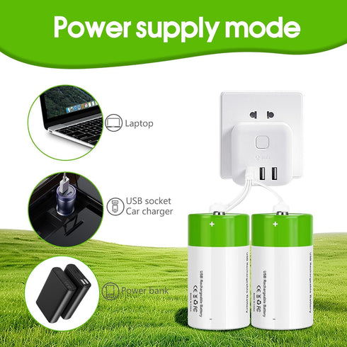 letoom 4 Pack with4 1 7500mWh 1.5V D Batteries Rechargeable in USBC Charging Cable D Size Cell Lithium Batteries