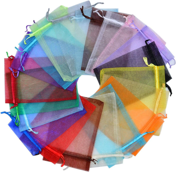 50pc 4x6 inches Gifts Wrap Bags Mixed Color, Organza Sheer Fabric Drawstring Pouches for Baby Shower Favor
