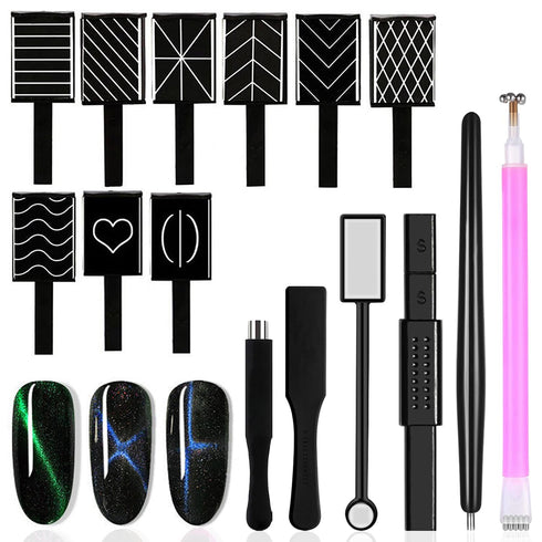 YECIRALA 15 Pieces Nail Magnet Tool Set for Cat Eye Nail Polish, Double Ended Magnet Wand for DIY Gel Polish