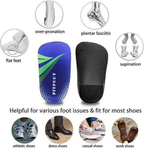 3/4 Arch Support Insoles for Men and Women, Plantar Fasciitis Orthotic Inserts for Flat Feet, XL