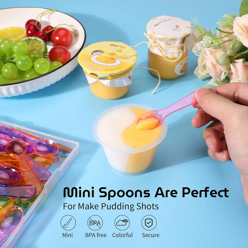 3" Colored Mini Taster Spoons, Extra Small Plastic Tasting Spoon for Yogurt Pudding Jello Shots (100 PCS)