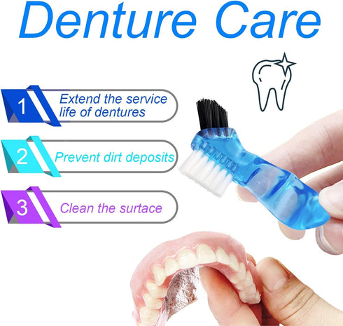 2 Pack Denture Case - Dental Mouthguard Case with Cleaning Brush, Strainer Basket, and Lid Waterproof