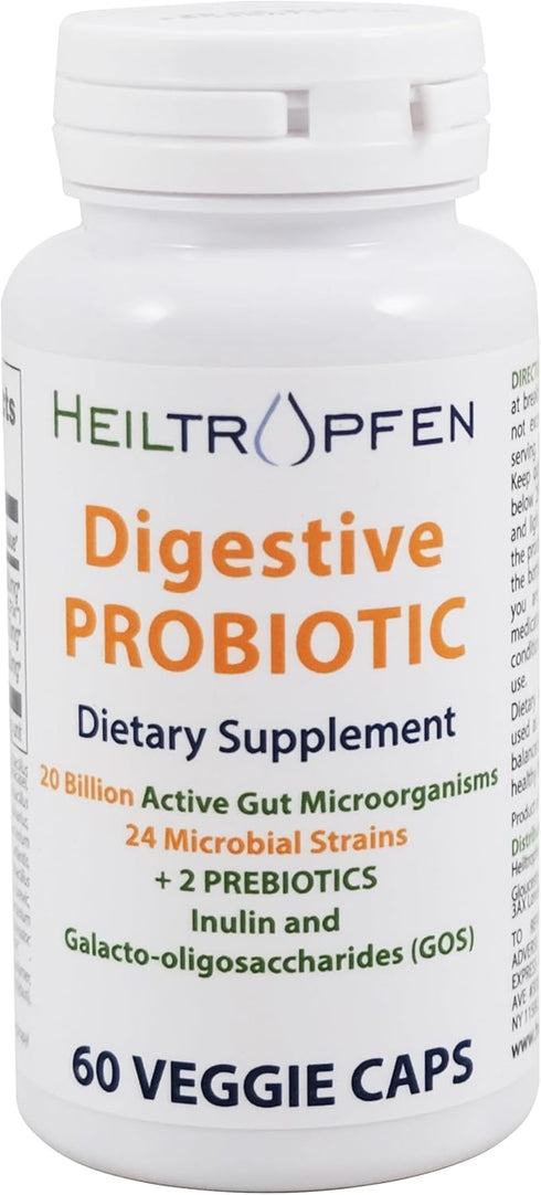 Digestive Probiotic + Prebiotic | 24 Strains | 20 Billion CFU | 60 Capsules | Active Gut | Dietary Supplement