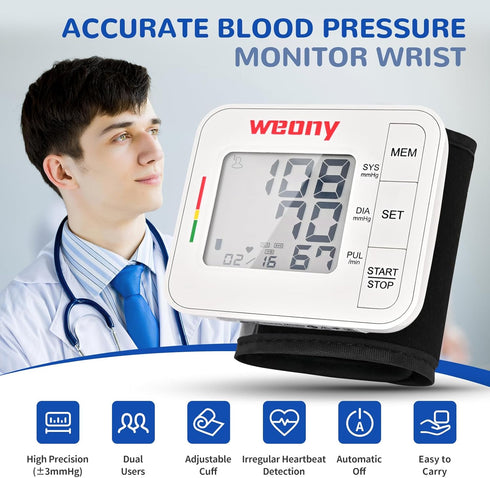 Portable Blood Pressure Monitor Wrist, Adjustable Wrist Blood Pressure Cuff 5.3-8.5in, BP Monitor Large LCD, 2x90 Memory, Blood Pressure Monitors for Home Use with Carrying Case