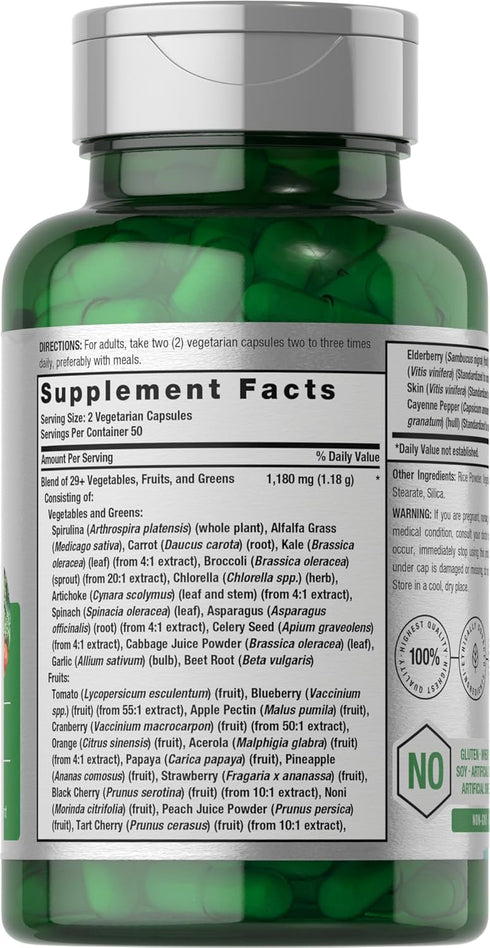 Horbaeach Mega Fruits and Veggies Supplement | 100 Capsules | Vegetarian, Non-GMO and Gluten Free