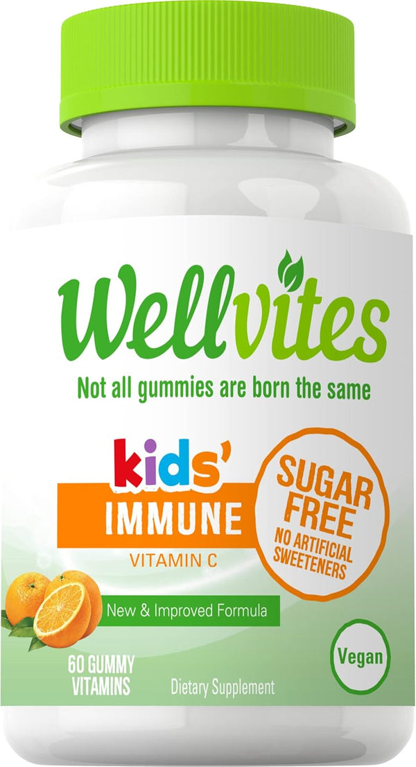 Sugar Free Kids Immune Daily Gummy Vitamins - Vegan, Non-GMO - 60 Count (30 Day Supply) - No Artificial Sweeteners,