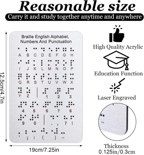 Larrel Braille Alphabet Board, Aluminum Letter Fingerboard Portable Carved Dots Numbers Board Braille Gifts Alphabet