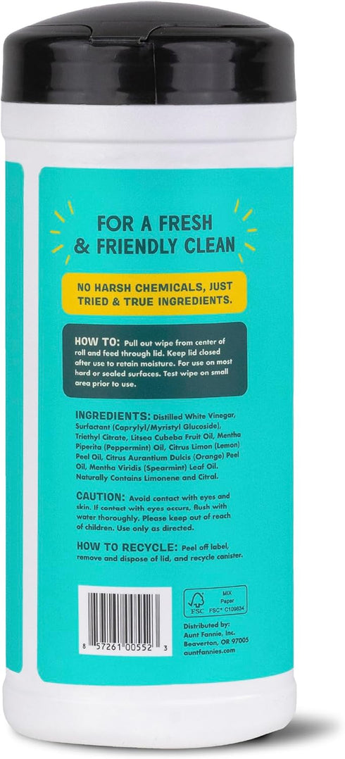 Aunt Fannie's Natural Cleaning Vinegar Wipes, Multipurpose Surface Cleaner, Bright Lemon Scent, 35 Count