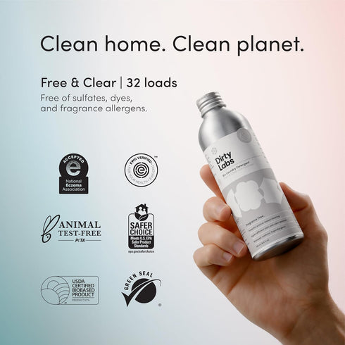 Dirty Labs Scent Free Bio-Liquid Laundry Detergent, 32 Loads, 8.6 fl oz, Nontoxic, Biodegradable