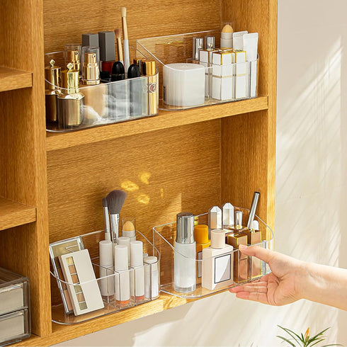 SUNFICON Makeup Tray Holder Organizer, Cosmetic Display Case for Vanity Countertop with 9 Dividers, Crystal Clear