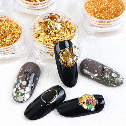 Holographic Glitter Sequins 3D Acrylic Nails Powder - Laser Dust Gold Silver Nail Art Supplies - 8 Boxes