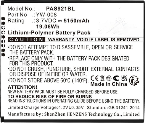 Nvobry YW-008 A920 (5150mAh) Battery Replacement for Pax Pro Payment Terminal