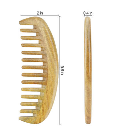 Onedor Handmade 100% Natural Green Sandalwood Hair Comb - Anti-Static Wooden Detangler (Oval Wide Tooth)