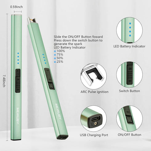 Electric Candle Lighter - Long Rechargeable Arc Windproof Flameless Lighter for Candle, Camping, BBQ, Birthday Gifts
