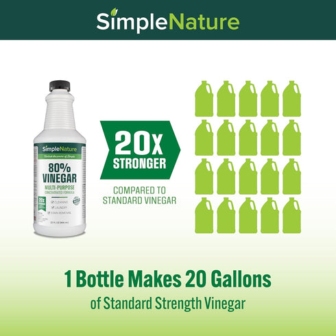 SimpleNature 80% (32 oz, 4 Pack) Vinegar fl - Super Concentrated Vinegar for Heavy-Duty Cleaning Power for Home