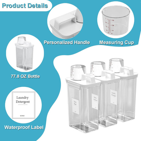 77.8OZ Laundry Detergent Dispenser Container, 3 Pack Liquid Dispenser for Laundry Room, Clear with Labels
