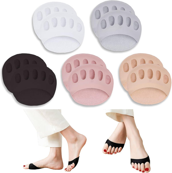 Ball of Foot Cushions (5 Pairs), Metatarsal Pads for Women & Men, Soft Reusable Forefoot Pads for Pain Relief