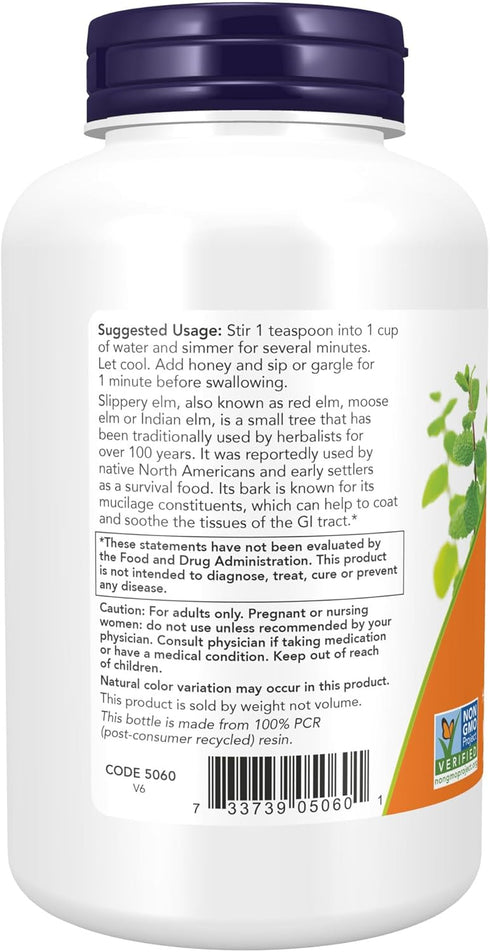 NOW Supplements Slippery Elm Powder, 4-Ounce Herbal Supplement, Non-GMO Project Verified